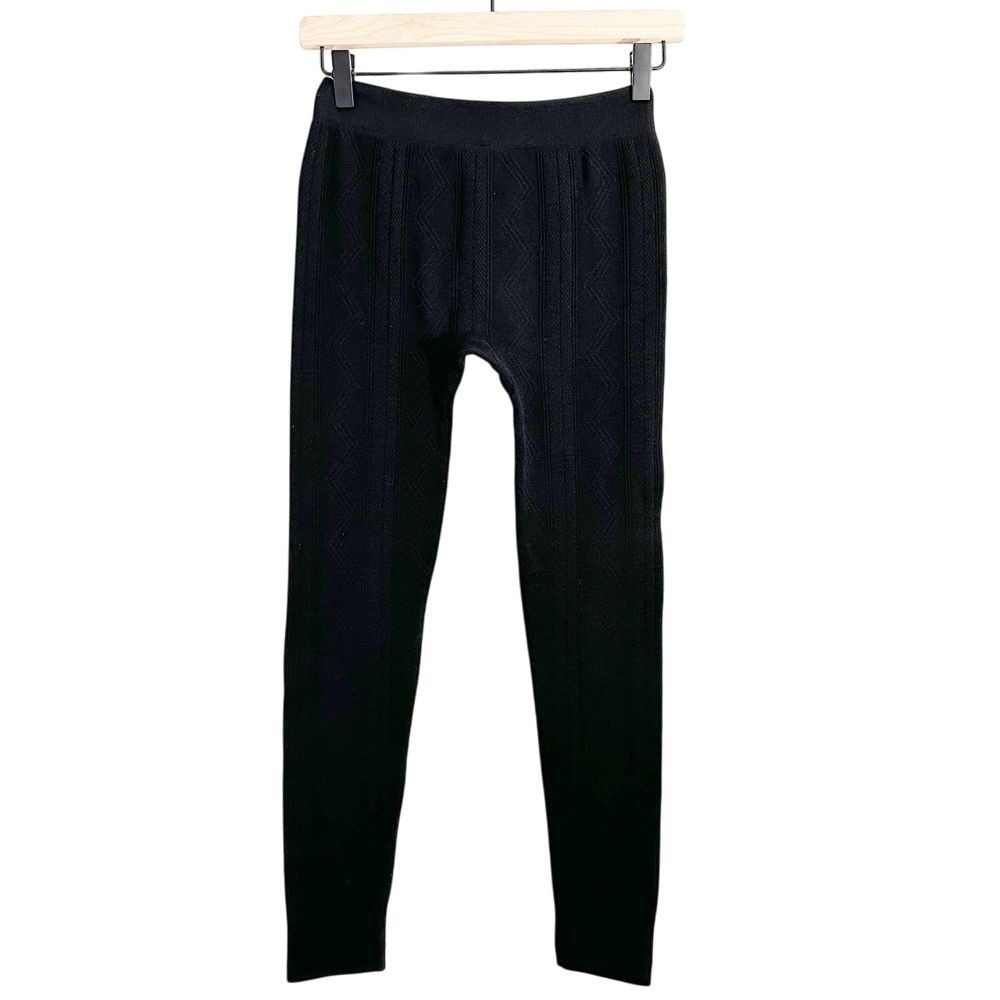 Pink‎ Rose Stretch Knit Leggings Black Extra Small Cold Weather Cozycore - Picture 2 of 10